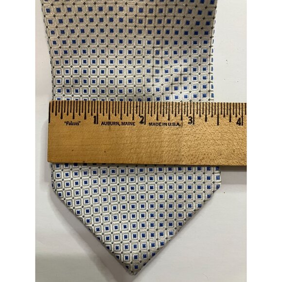 Donald J. Trump Signature Collection Silk Tie Silver & Blue Geometric Square - Picture 6 of 6